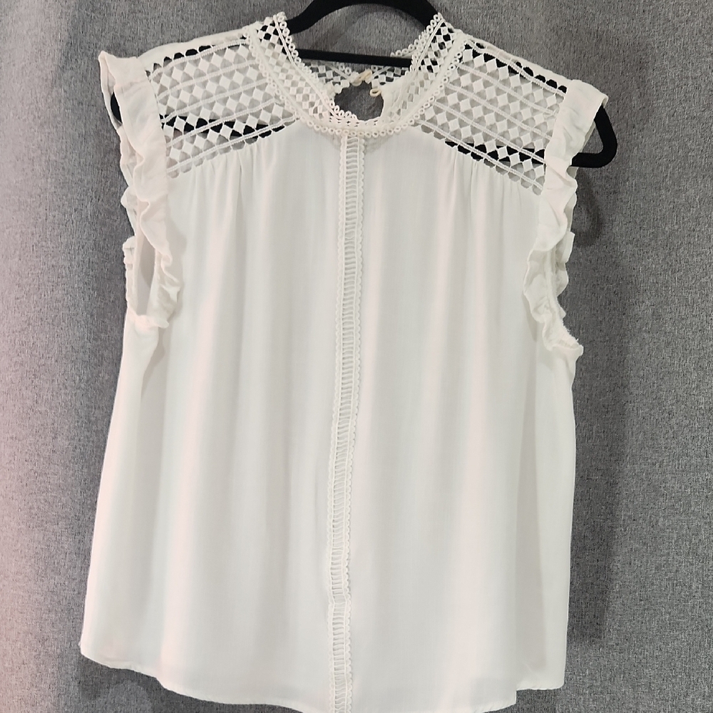 Mine White Ruffled Mandarin Collar Blouse
